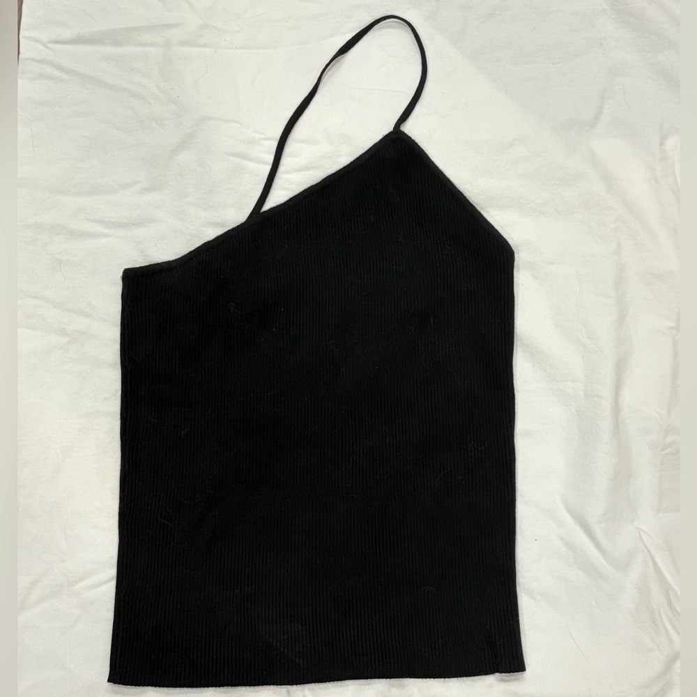 Zara Black Asymmetrical Ribbed Top